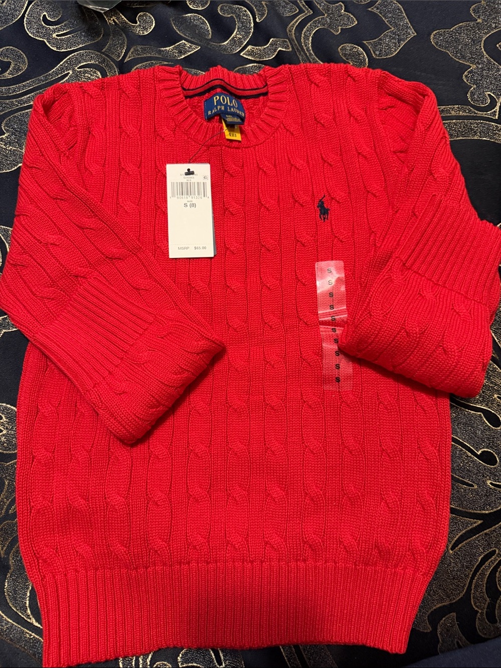 Polo by Ralph Lauren Bright Red Cable-Knit Crew Sweater